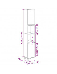 Armadietto Bagno Grigio Cemento 30x30x190 cm Legno Multistrato