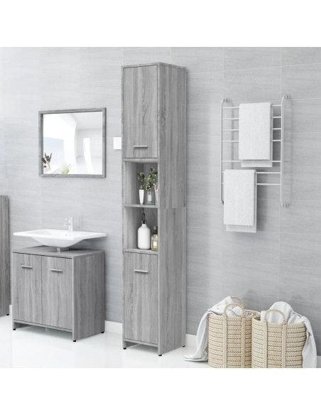Armadietto Bagno Grigio Sonoma 30x30x183,5 cm Legno Multistrato