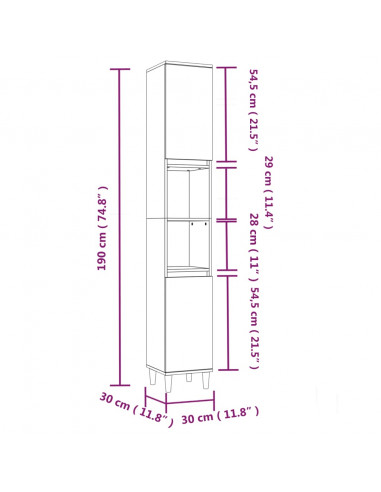Armadietto Bagno Grigio Sonoma 30x30x190cm in Legno Multistrato