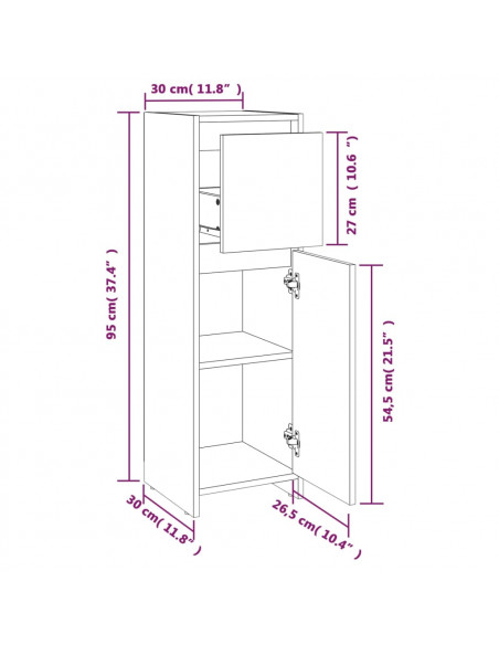 Armadietto Bagno Grigio Sonoma 30x30x95 cm in Legno Multistrato