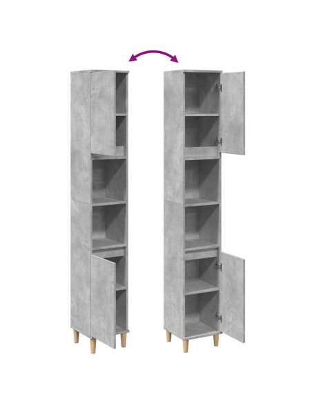 Armadietto Bagno Grigio Cemento 30x30x190 cm Legno Multistrato