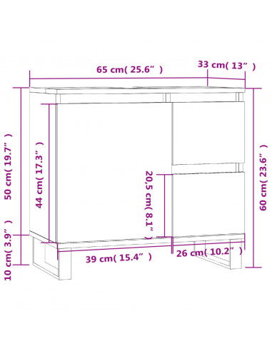 Armadietto Bagno Grigio Sonoma 65x33x60 cm in Legno Multistrato