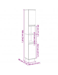 Armadietto Bagno Legno Antico 30x30x190 cm in Legno Multistrato