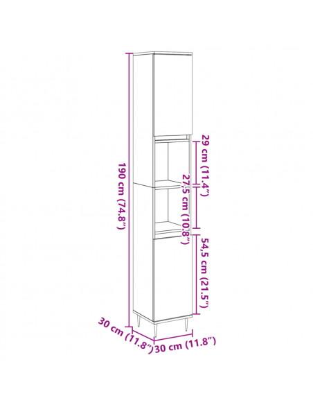 Armadietto Bagno Legno Antico 30x30x190 cm in Legno Multistrato