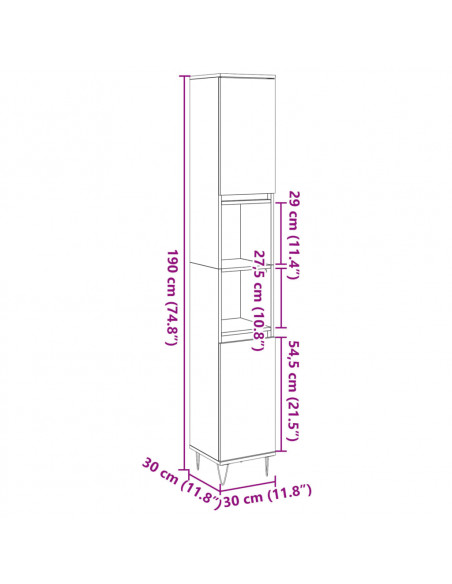 Armadietto Bagno Legno Antico 30x30x190 cm in Legno Multistrato