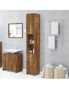 Armadietto Bagno Rovere Fumo 30x30x183,5cm Legno Ingegnerizzato