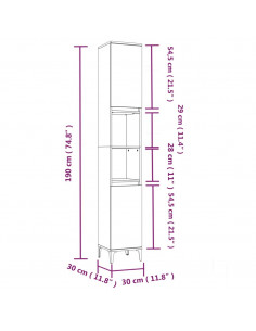 Armadietto Bagno Rovere Fumo 30x30x190 cm in Legno Multistrato
