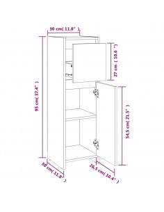 Armadietto Bagno Rovere Fumo 30x30x95 cm in Legno Multistrato