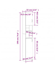 Armadietto Bagno Rovere Fumo 32x25,5x190 cm Legno Multistrato