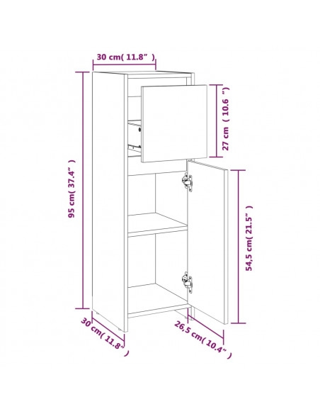 Armadietto Bagno Rovere Marrone 30x30x95cm in Legno Multistrato