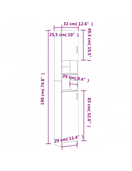 Armadietto Bagno Rovere Marrone 32x25,5x190cm Legno Multistrato