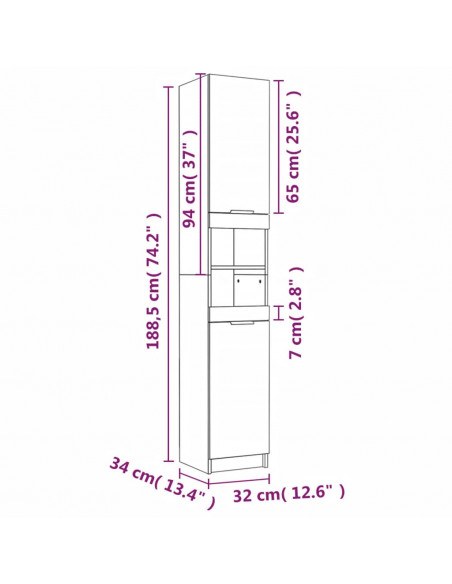 Armadietto Bagno Rovere Marrone 32x34x188,5cm Legno Multistrato