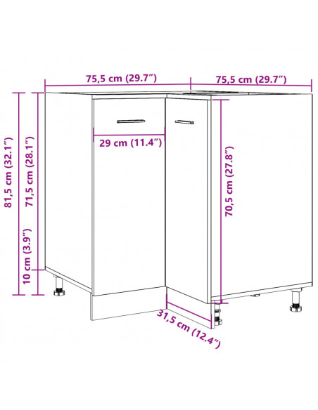 Armadietto Cucina Rovere Artigianale 75,5x75,5x81,5 cm in Legno