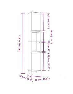 Armadietto da Bagno Bianco 30x30x190 cm in Legno Multistrato