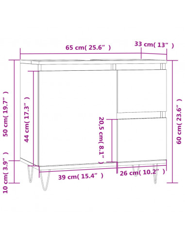 Armadietto da Bagno Bianco 65x33x60 cm in Legno Multistrato