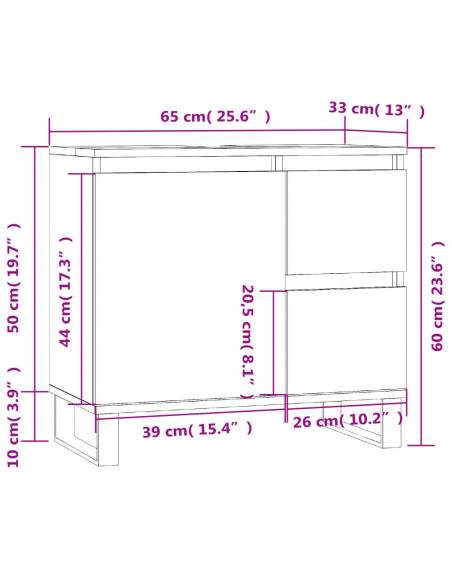 Armadietto da Bagno Bianco 65x33x60 cm in Legno Multistrato