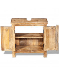 Armadietto da Bagno con Specchio in Legno Massello di Mango