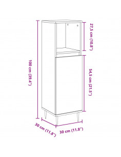 Armadietto da Bagno Grigio Cemento 30x30x100 cm in Truciolato