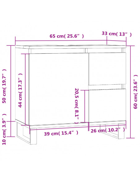 Armadietto da Bagno Grigio Cemento 65x33x60cm Legno Multistrato