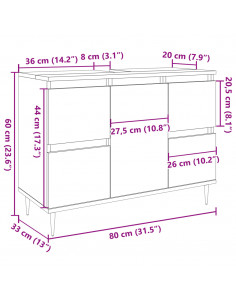 Armadietto da Bagno Grigio Cemento 80x33x60cm Legno Multistrato