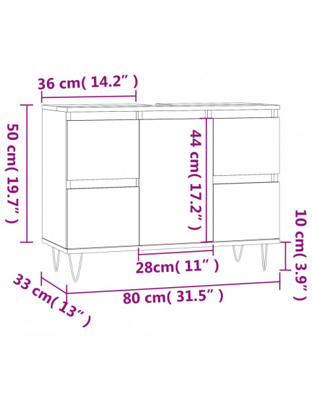 Armadietto da Bagno Grigio Cemento 80x33x60cm Legno Multistrato