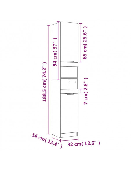 Armadietto da Bagno Nero 32x34x188,5 cm in Legno Multistrato