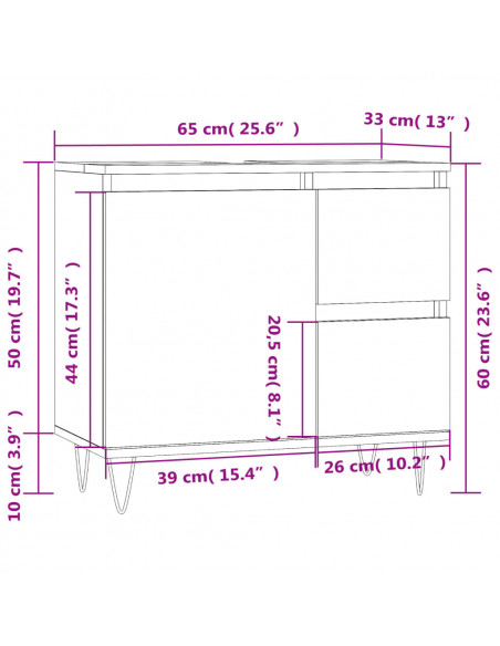 Armadietto da Bagno Nero 65x33x60 cm in Legno Multistrato