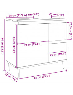 Armadietto da Bagno Rovere Artigianale 65x33x60cm in Truciolato