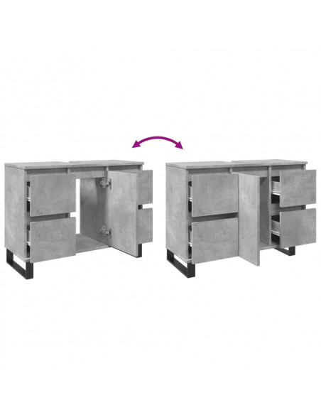 Armadietto da Bagno Grigio Cemento 80x33x60cm Legno Multistrato