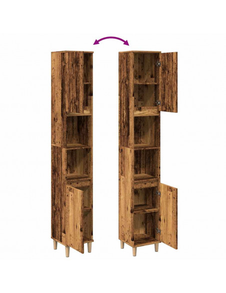 Armadietto Bagno Legno Antico 30x30x190 cm in Legno Multistrato