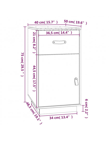 Armadietto da Scrivania Bianco 40x50x75 cm Legno Massello Pino
