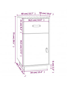 Armadietto da Scrivania Nero 40x50x75 cm Legno Massello Pino