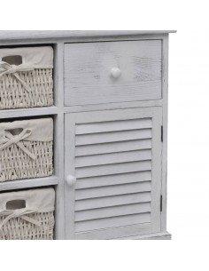 Armadietto in Legno con 3 Cestini Intrecciati Bianco