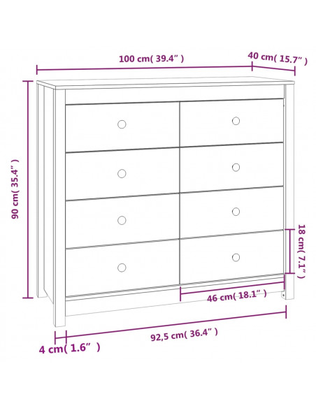 Armadietto Marrone Cera 100x40x90 cm in Legno Massello di Pino