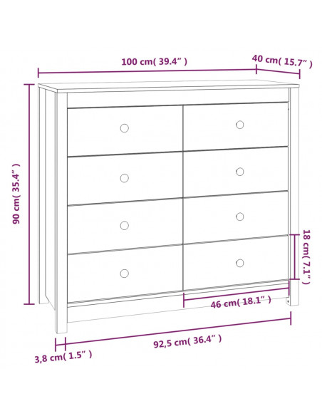 Armadietto Miele 100x40x90 cm in Legno Massello di Pino