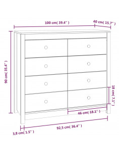 Armadietto Miele 100x40x90 cm in Legno Massello di Pino