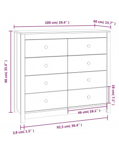 Armadietto Bianco 100x40x90 cm in Legno Massello di Pino