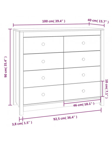 Armadietto Bianco 100x40x90 cm in Legno Massello di Pino