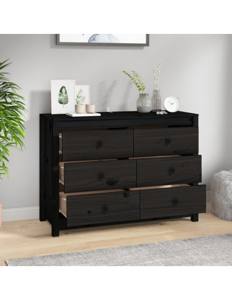 Armadietto Miele Nero 100x40x72 cm in Legno Massello di Pino