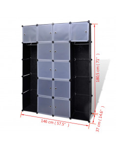 Armadietto Modulare 14 Scomparti Nero e Bianco 37x146x180,5 cm