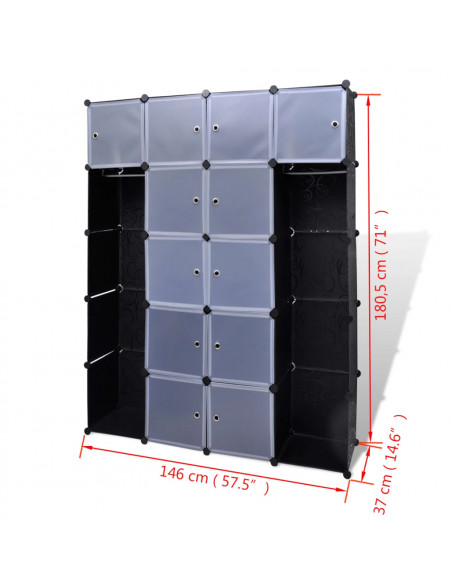 Armadietto Modulare 14 Scomparti Nero e Bianco 37x146x180,5 cm