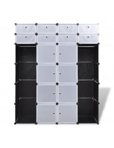 Armadietto Modulare 18 Scomparti Nero e Bianco 37x146x180,5 cm