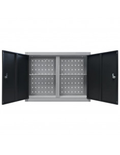 Armadio a Parete Stile Industriale in Metallo Grigio Nero