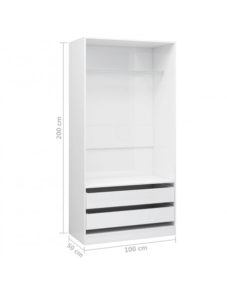 Armadio Bianco Lucido 100x50x200 cm in Legno Multistrato