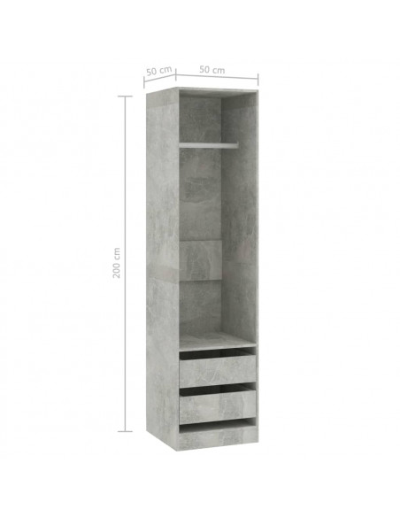 Armadio Cassetti Grigio Cemento 50x50x200 cm Legno Multistrato