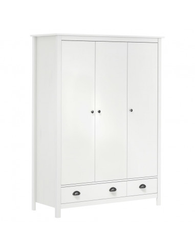 Armadio a 3 Ante Hill Bianco 127x50x170 cm in Legno di Pino