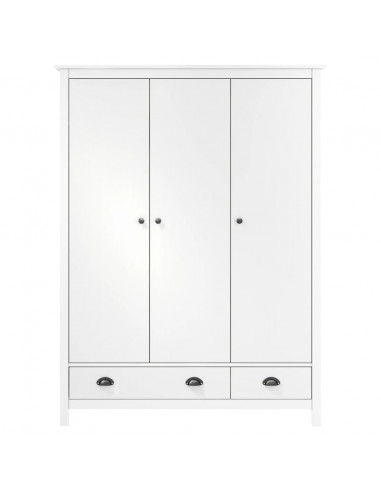 Armadio a 3 Ante Hill Bianco 127x50x170 cm in Legno di Pino