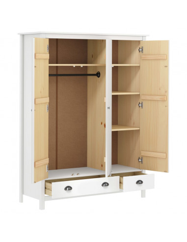 Armadio a 3 Ante Hill Bianco 127x50x170 cm in Legno di Pino
