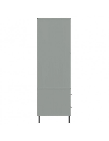 Armadio Gambe Metallo Grigio 90x55x172,5 cm Legno Massello OSLO