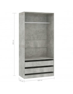 Armadio Grigio Cemento 100x50x200 cm in Legno Multistrato